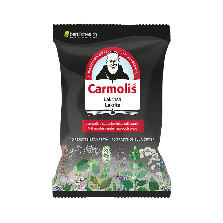 Carmolis Lakritsi Kurkkukaramelli - Luonnollinen lakritsin makuinen kurkkukaramelli
