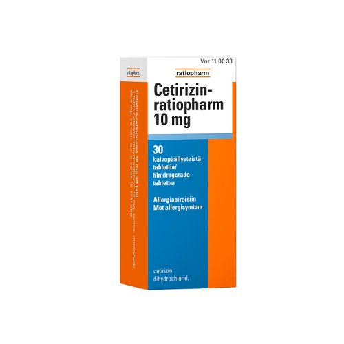 Cetirizin-Ratiopharm 10 Mg Tabl, Kalvopääll - Apteekki 360 Helsinki - Verkkoapteekki