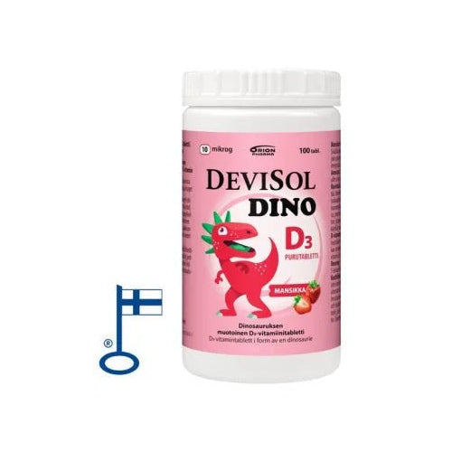 DeviSol Dino Mansikka 10 mcg - D-vitamiini lapsille - Apteekki 360 Helsinki - Verkkoapteekki