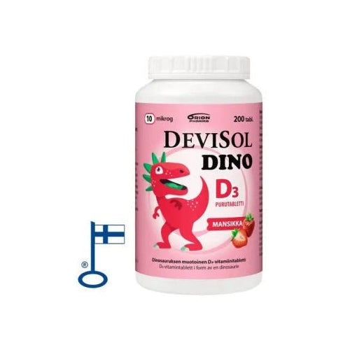 DeviSol Dino Mansikka 10 mcg - D-vitamiini lapsille - Apteekki 360 Helsinki - Verkkoapteekki