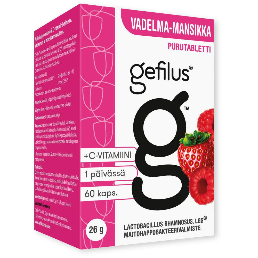 Gefilus Vadelma-Mansikka Purutabletti - Apteekki 360 Helsinki - Verkkoapteekki