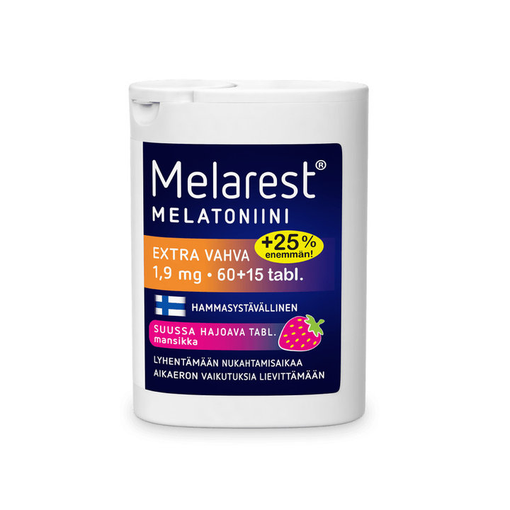 Melarest Melatoniini Extra Vahva 1,9 mg, Mansikka - Apteekki 360 Helsinki - Verkkoapteekki