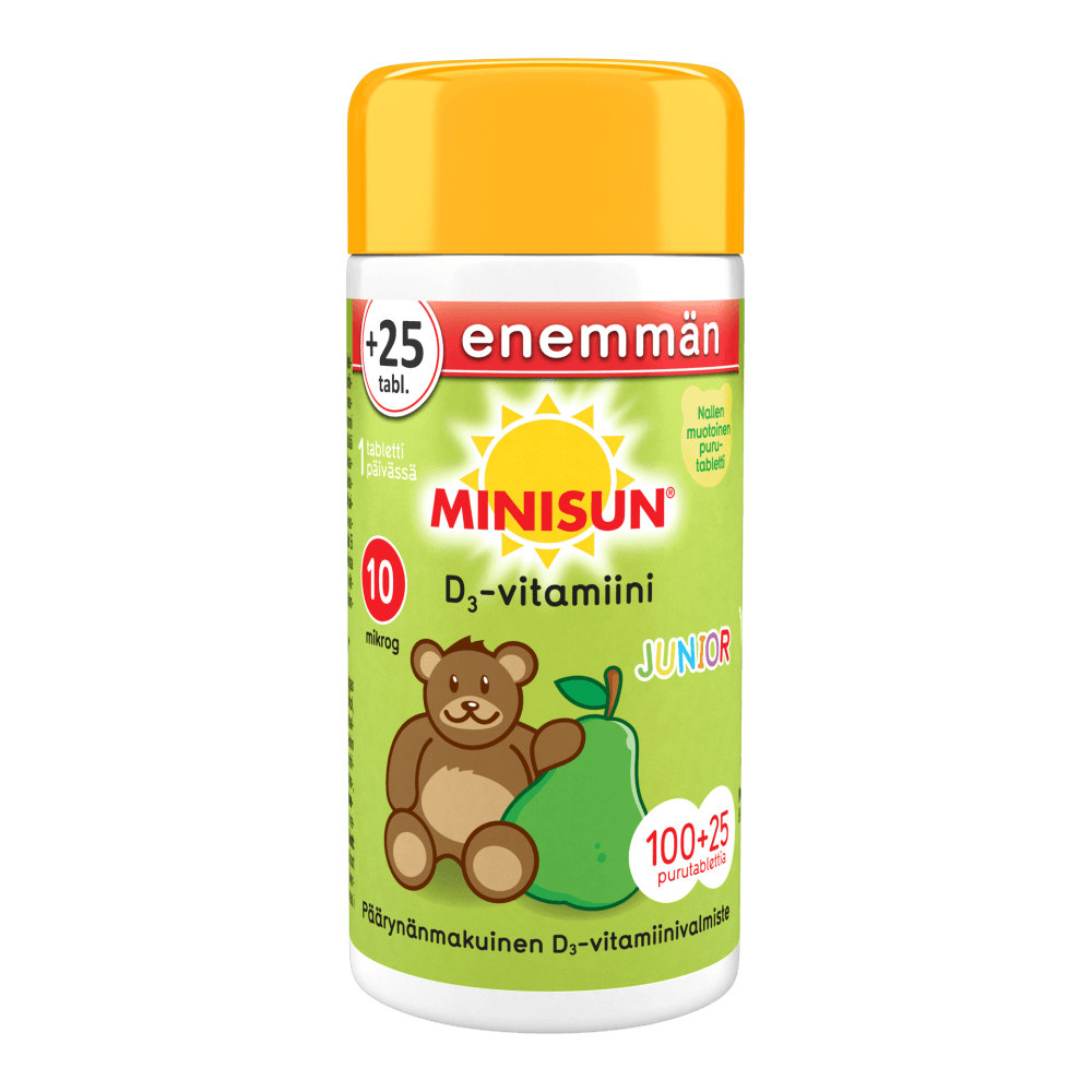 Minisun D-Vitamiini lapselle Päärynä Nalle Junior 10 mcg - Apteekki 360 Helsinki - Verkkoapteekki
