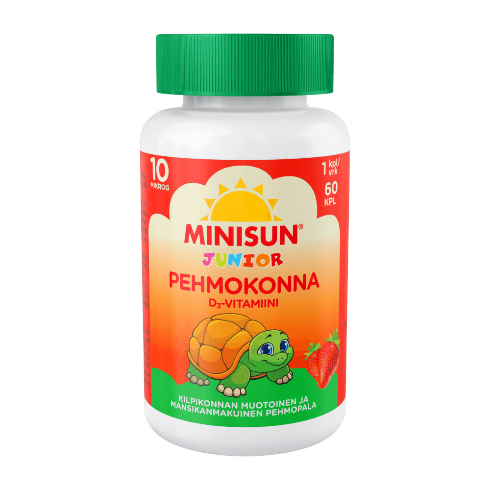 Minisun D-Vitamiini lapselle Pehmokonna Mansikka 10 mcg - Apteekki 360 Helsinki - Verkkoapteekki