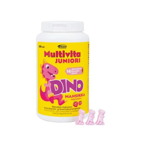 Multivita Juniori Dino Mansikka - Apteekki 360 Helsinki - Verkkoapteekki