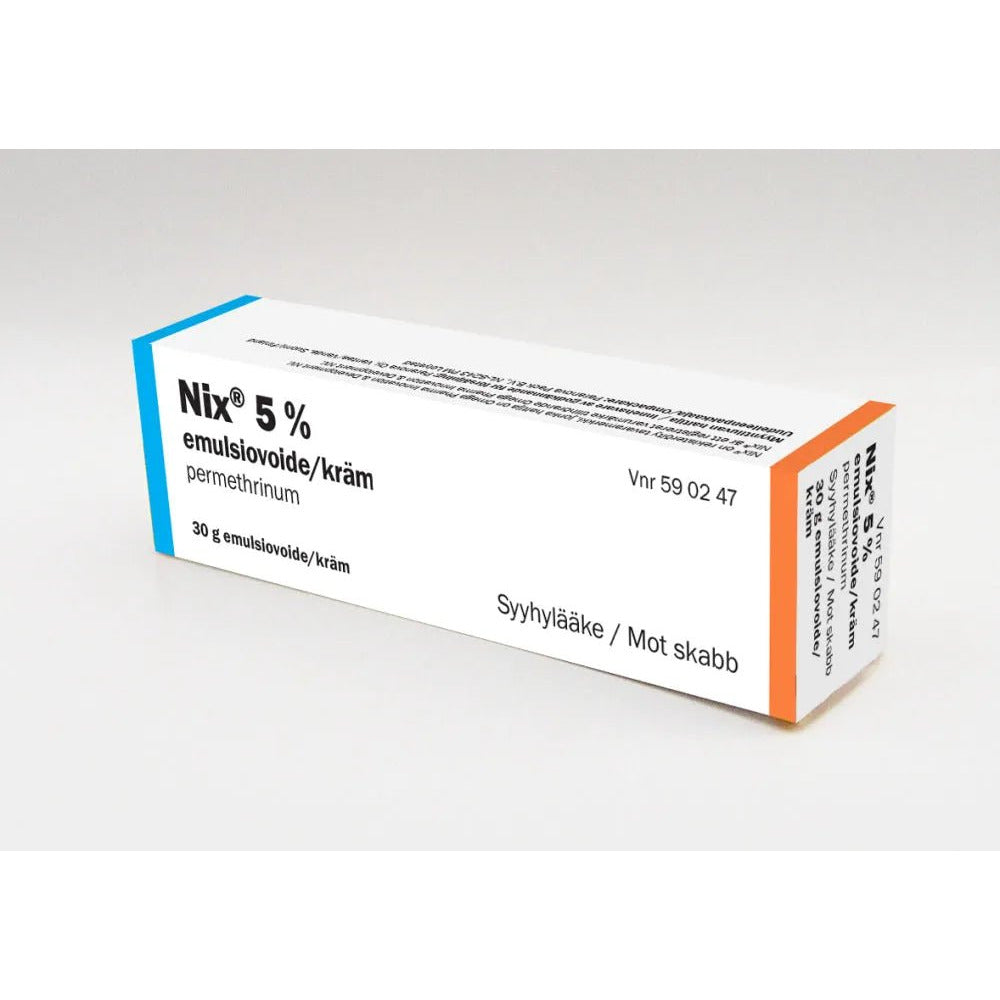 Tuotekuvaus: Nix 50 mg/g Emulsiovoidetta käytetään syyhytartunnan hoitoon, aiheuttaa häiriöitä syyhypunkin hermostossa, joka johtaa syyhypunkin kuolemaan