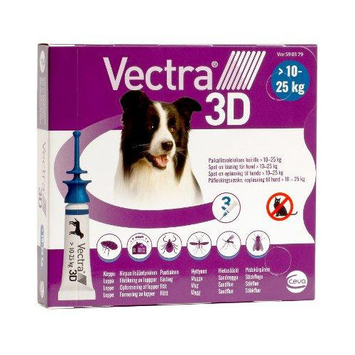 Vectra 3D 17,4 Mg/196 Mg/1429 Mg Paikallisvaleluliuos Koirille 10-25 Kg - Apteekki 360 Helsinki - Verkkoapteekki