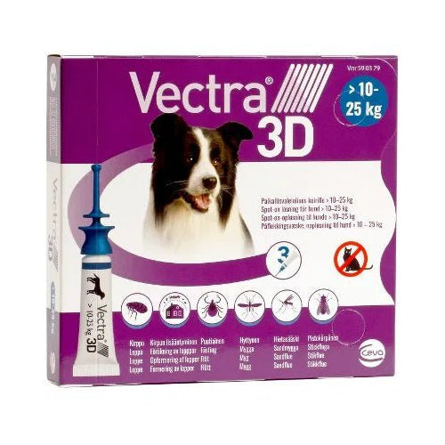 Vectra 3D 17,4 Mg/196 Mg/1429 Mg Paikallisvaleluliuos Koirille 10-25 Kg - Apteekki 360 Helsinki - Verkkoapteekki