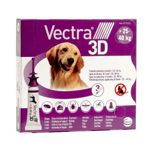 Vectra 3D 22,7 Mg/256 Mg/1865 Mg Paikallisvaleluliuos Koirille 25-40 Kg - Apteekki 360 Helsinki - Verkkoapteekki