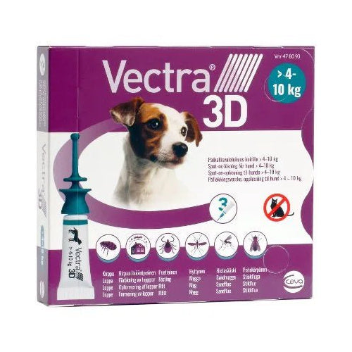 Vectra 3D 7,7 Mg/87 Mg/635 Mg Paikallisvaleluliuos Koirille 4-10 Kg - Apteekki 360 Helsinki - Verkkoapteekki