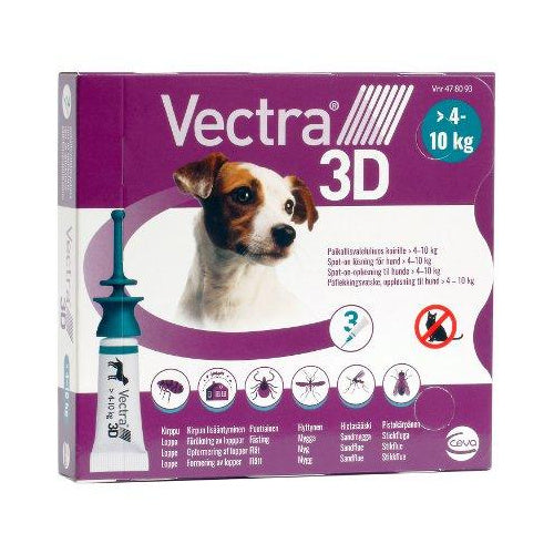 Vectra 3D 7,7 Mg/87 Mg/635 Mg Paikallisvaleluliuos Koirille 4-10 Kg - Apteekki 360 Helsinki - Verkkoapteekki